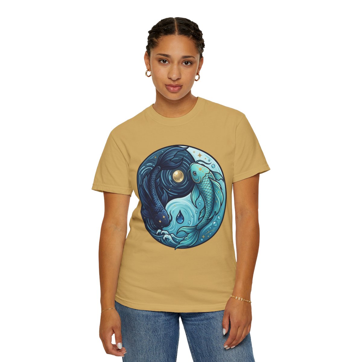 Color: Mustard | Yin Yang Pisces Unisex Garment-Dyed Tee