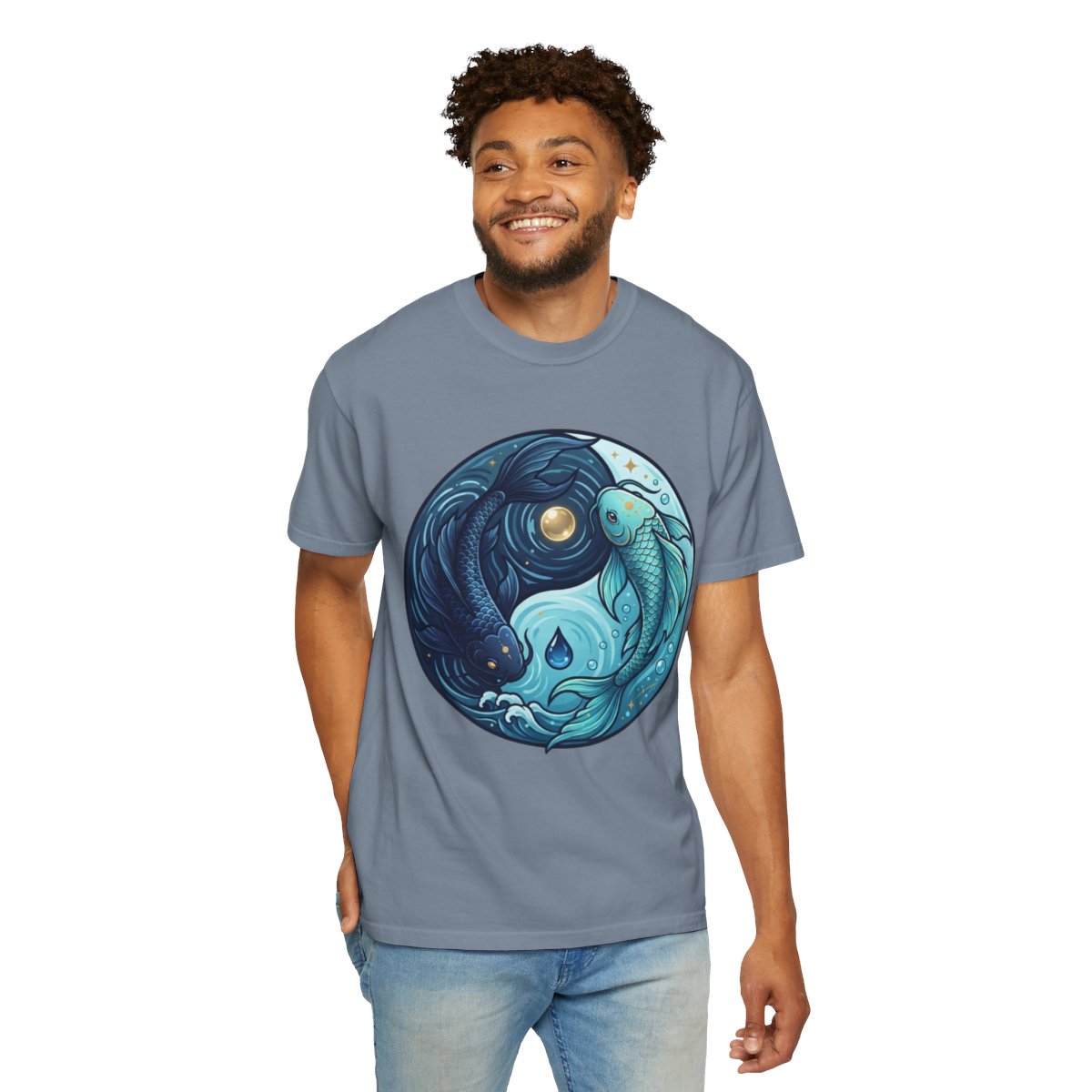 Color: Blue Jean | Yin Yang Pisces Unisex Garment-Dyed Tee